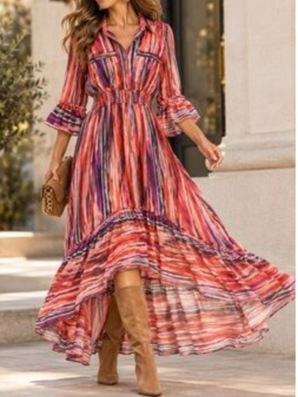 Misa Los Angeles Ofelia Striped Midi Hi Low Dress Size Large